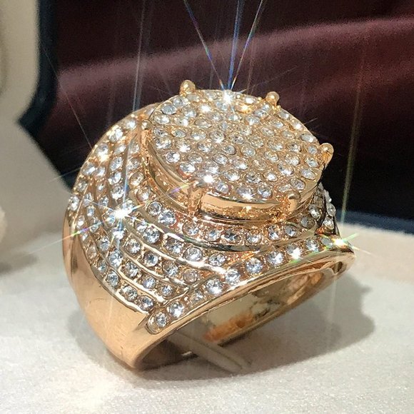 💍Noble Gold Plated Zircon  Filled Fashion Chunky Luxury Ring for Men, UNVN12240 - Picture 1 of 9